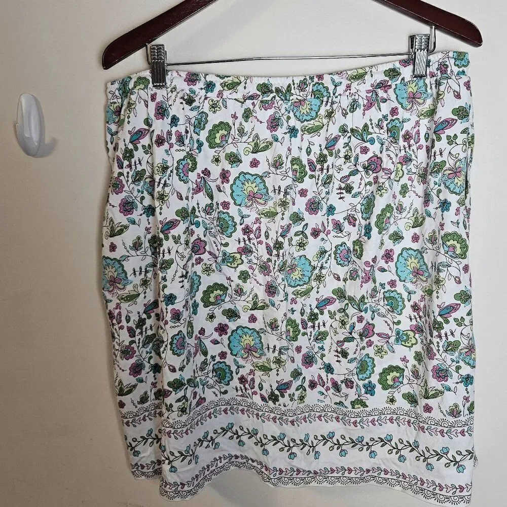 J. Jill White Paisley Floral Pull On Drawstring Skirt Women's Cotton Modal Multi - Picture 2 of 4